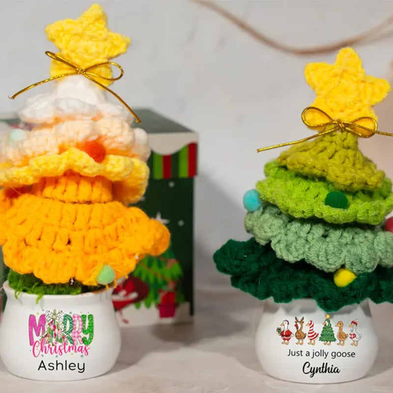 Custom Crochet Christmas Tree with Pom Poms, Personalized Xmas Decor