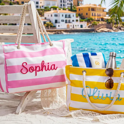 Personalized Striped Beach Tote, Custom Oversized Beach Bag