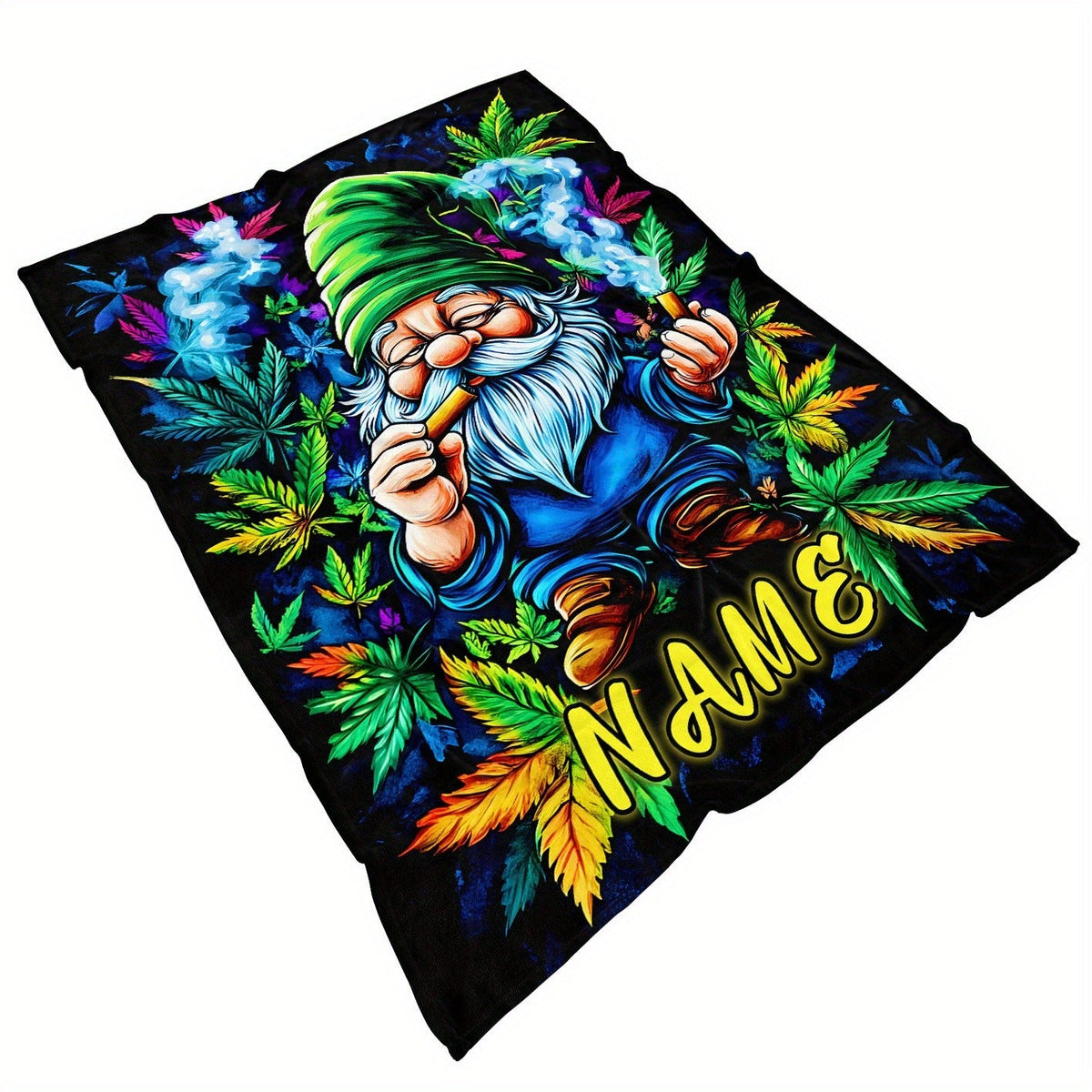 Custom Name Blanket - Whimsical Gnome & Maple Leaves Design