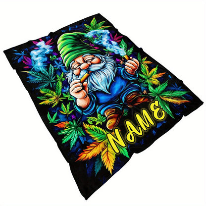 Custom Name Blanket - Whimsical Gnome & Maple Leaves Design