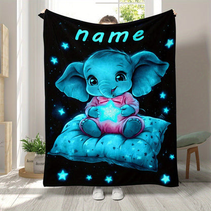 Personalized Name Starry Night Elephant Blanket – Soft Flannel