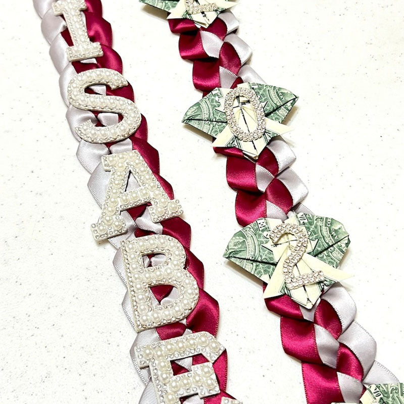 Graduation Lei, 2-Color Double Braid with Paper Decoration, Personalized Letters & Numbers