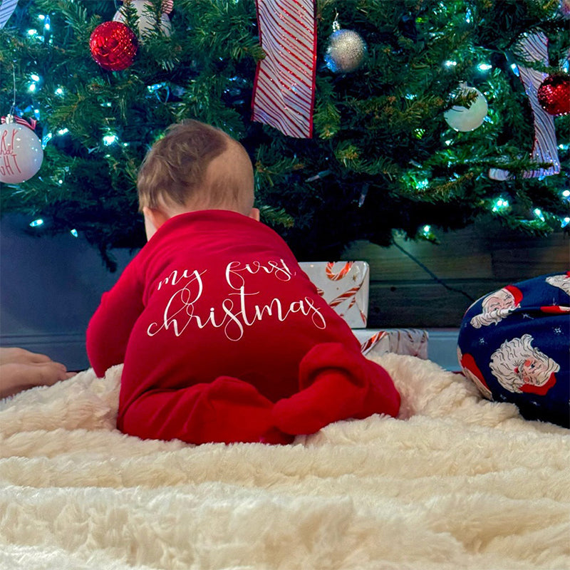Personalized Baby First Christmas Cozy Soft Long Sleeve Romper