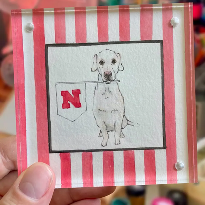 Custom Hand Painted Collegiate Pet Portrait | 4x4 Acylic Award