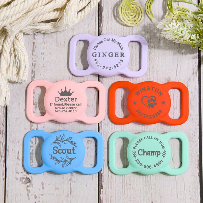 Pet AirTag Collar Holder,Slide on Dog Name Tag,Custom AirTag Cat Collar