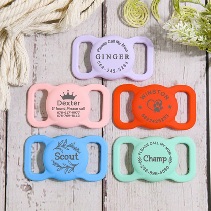Pet AirTag Collar Holder,Slide on Dog Name Tag,Custom AirTag Cat Collar