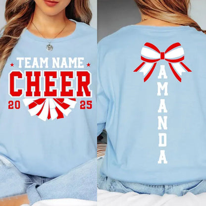 Custom Cheer Team Name Shirt, Custom Cheerleader Gift Two Sided Shirt