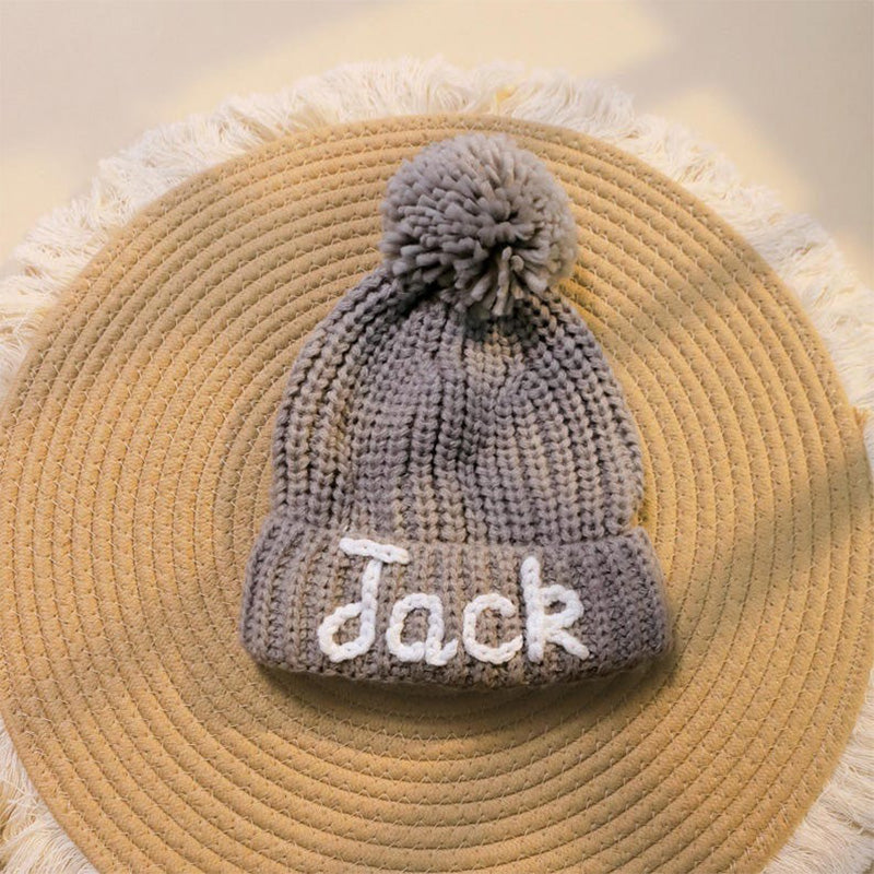 Custom Name Kid's Winter Hat, Handmade Embroidered Baby Hat, Personalized Baby Beanie, Knit Toddler Beanie