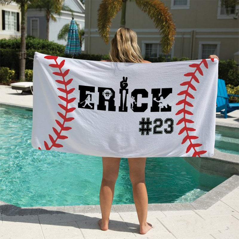 Personalized Baseball Beach Towel, Baseball Pool Towel