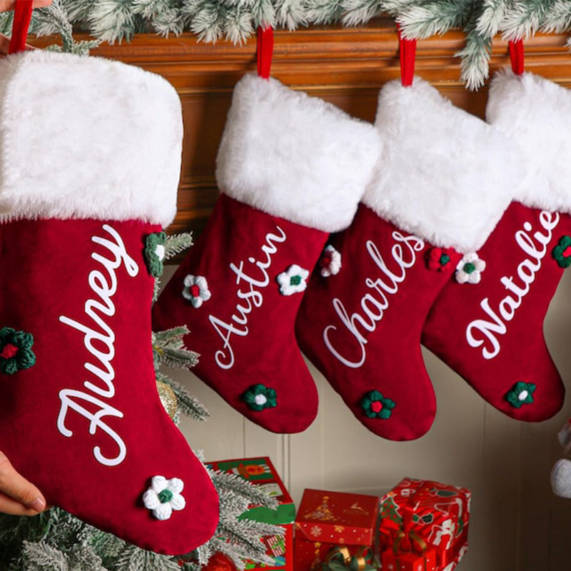Custom Plush Family Holiday Decor, 2025 Red Plush Christmas Stocking