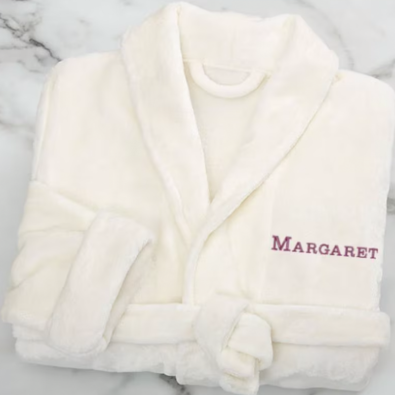 Classic Embroidered Short Fleece Robe, Gifts for Her