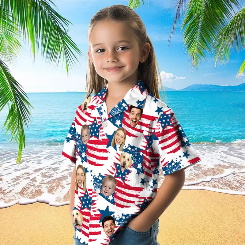 Custom Independence Day Shirt, Personalized Face man women kid Hawaiian Shirt