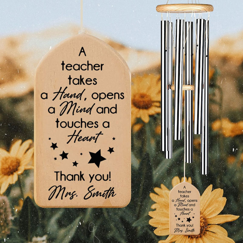 Personalized Teacher Gift Wind Chimes, Thank You Teacher Gifts, Wooden Wind Chimes Home Garden Decoration