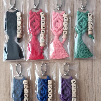 Custom Macrame Name Keychain, Personalized Boho Bag Charm