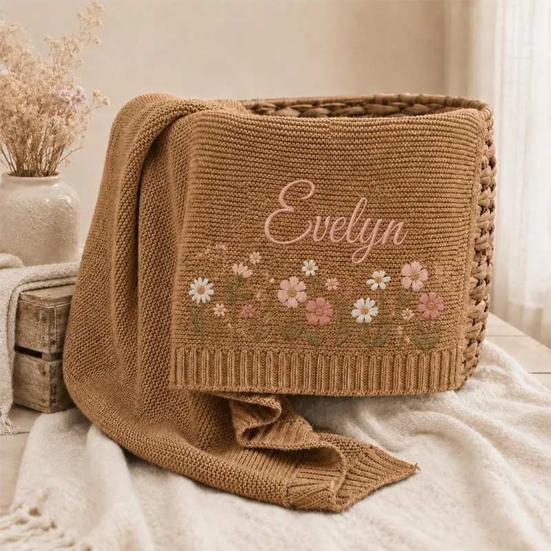 Personalized Baby Blanket, Embroidered Infant Name Throw