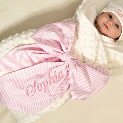 Customized Name Baby Boy Swaddle Bow Sash, Newborn Birth Announcement Picture Props