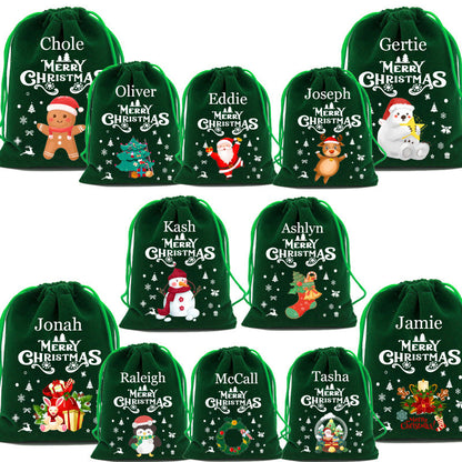 10/20pcs Christmas Drawstring Velvet Bags Red Candy Biscuits Pouch Personalization name