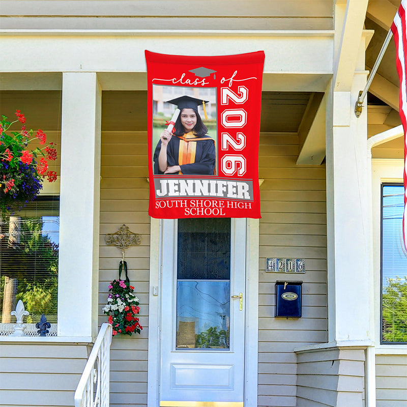 Personalized Graduation Garden Flag w/ Photo, Name & School Name