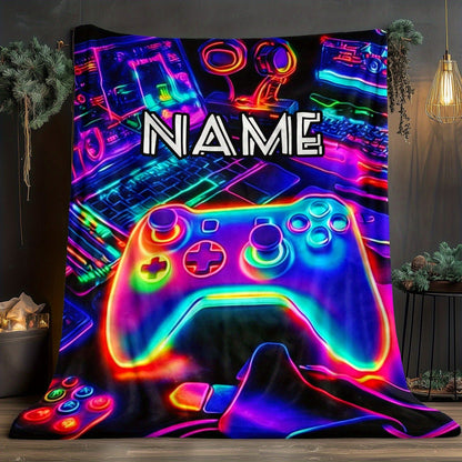 Custom Name Gaming Controller Flannel Throw Blanket