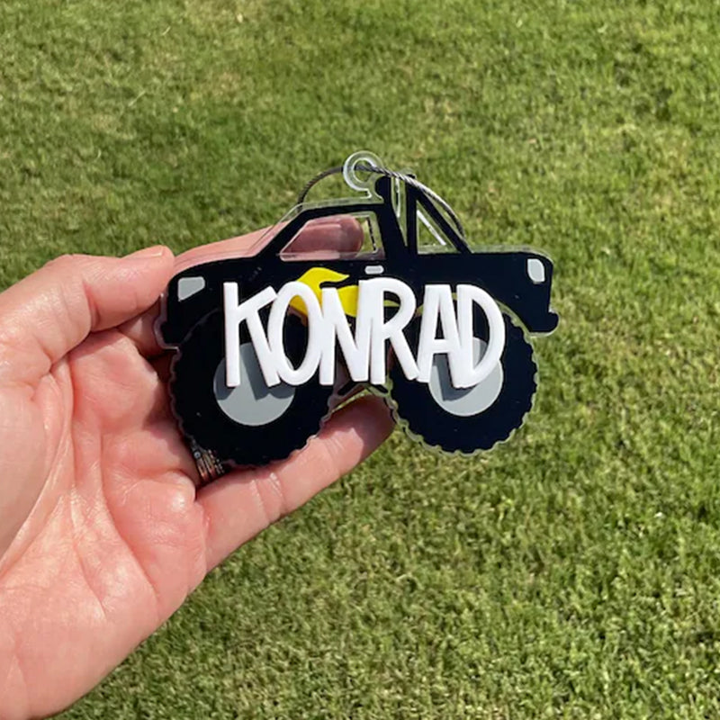Monster Truck Keychain, Personalized Truck Bag Easter Tag