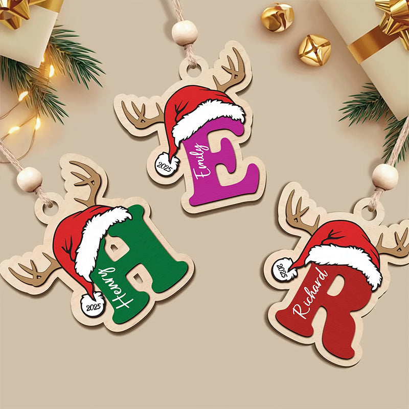 Personalized Name/Initials Christmas Reindeer & Tree Pendant