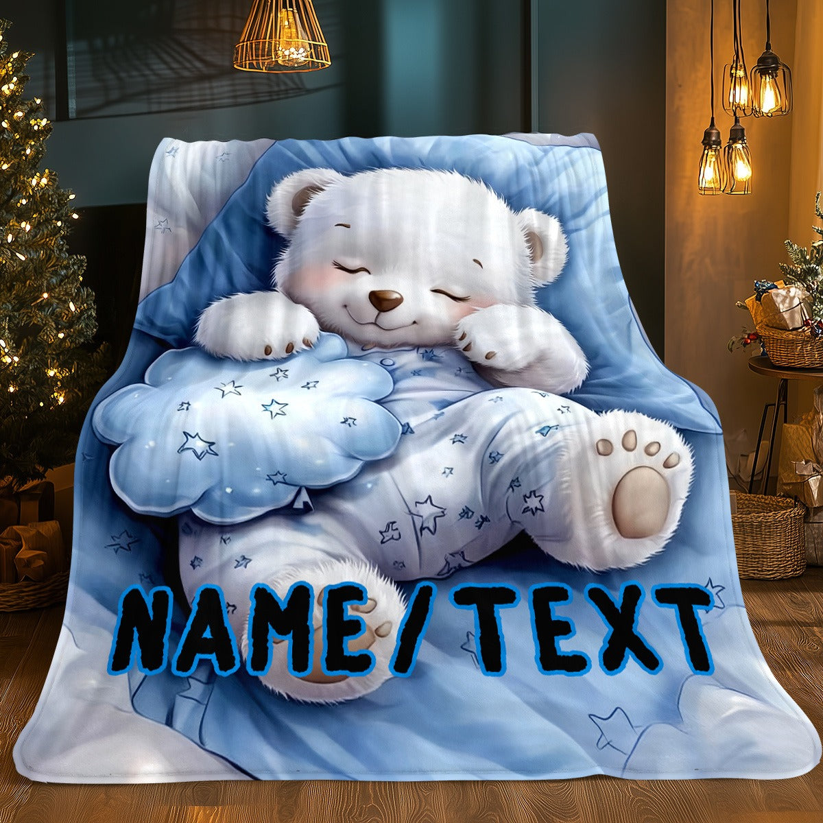 Personalized White Bear Flannel Blanket