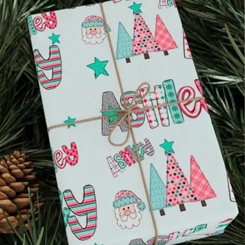 Personalized Wrapping Paper Christmas Santa Gift Wrap with Name
