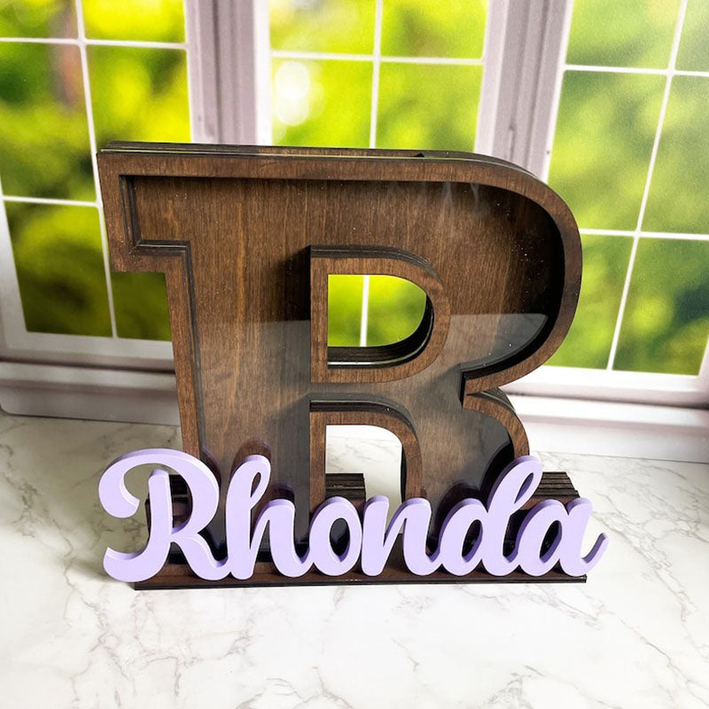 Personalized Letter Piggy Bank: Wooden Initial Coin Bank