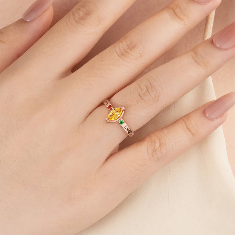 Personalized Dainty Birthstone Ring with Engraved Name Women Jewelry