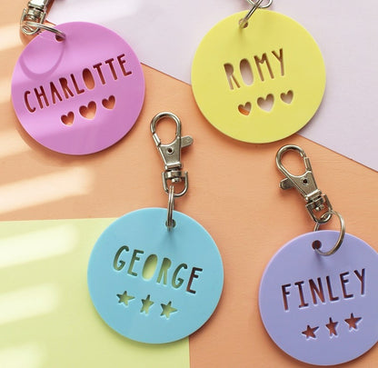 Round Acrylic Personalised Name Keyring Personalised School Bag Tag