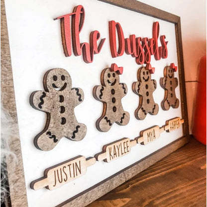 Gingerbread Family Sign, Christmas Home Decor, Personalized Gingerbread Family