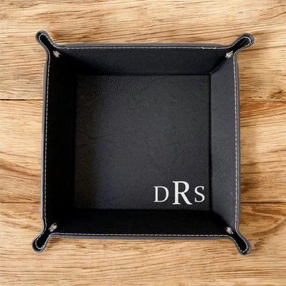 Personalized Leather Valet Tray, Engraved Vegan Leather Tray