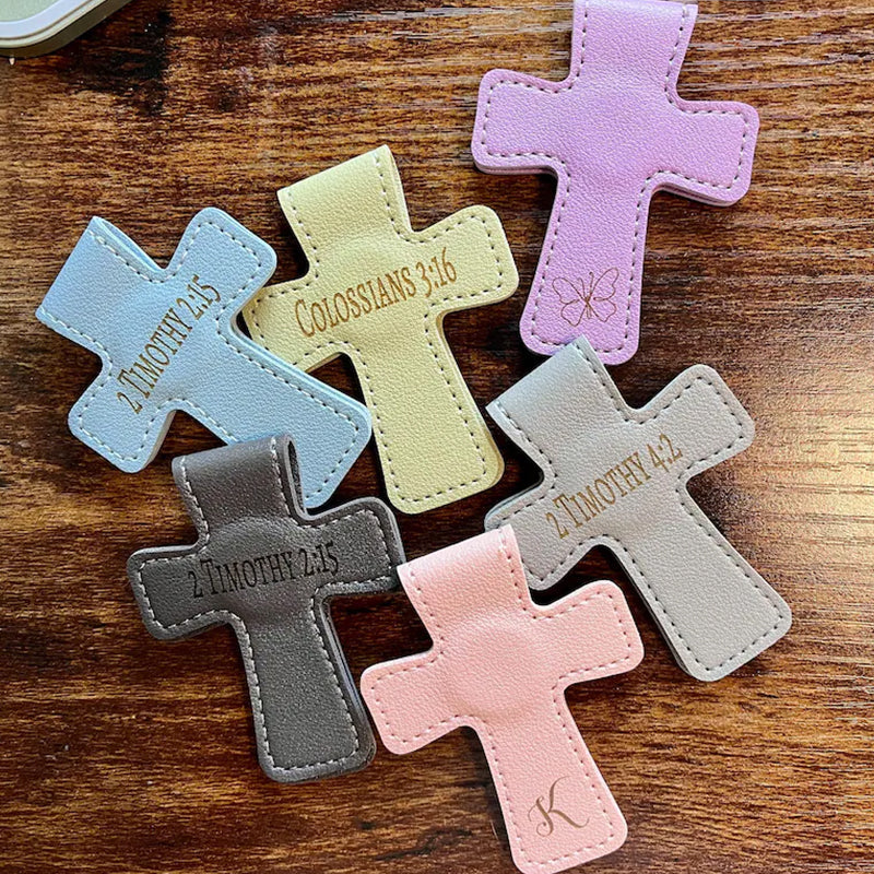 Personalized Cross Leather Magnetic Bookmark, Engraved Reader Gift