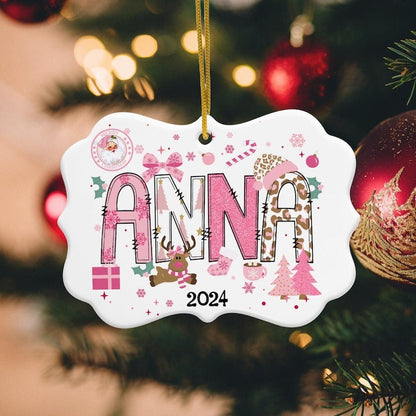 Personalized Girls Name Christmas Ornament, Cute Christmas Ornament for Kids