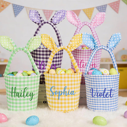 Embroidered Easter Basket Custom Kids Bunny Basket with Name