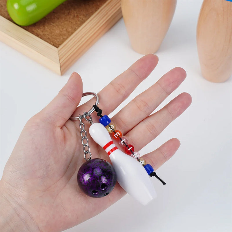 Personalized Bowling Ball Bowling Pin Bag Tag Keychain with Beaded Name