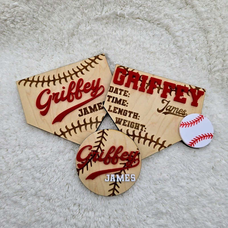Baseball birth announcement sign newborn name sign baseball home plate birth stat hospital name sign