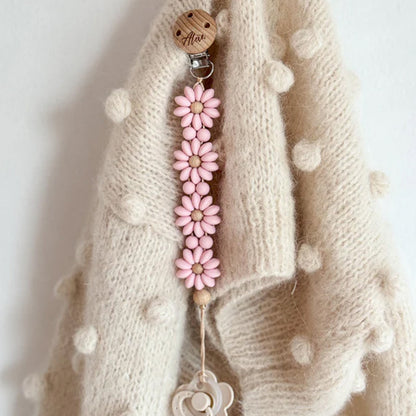 Personalized Flower Beaded Pacifier Clip Wooden Engraving