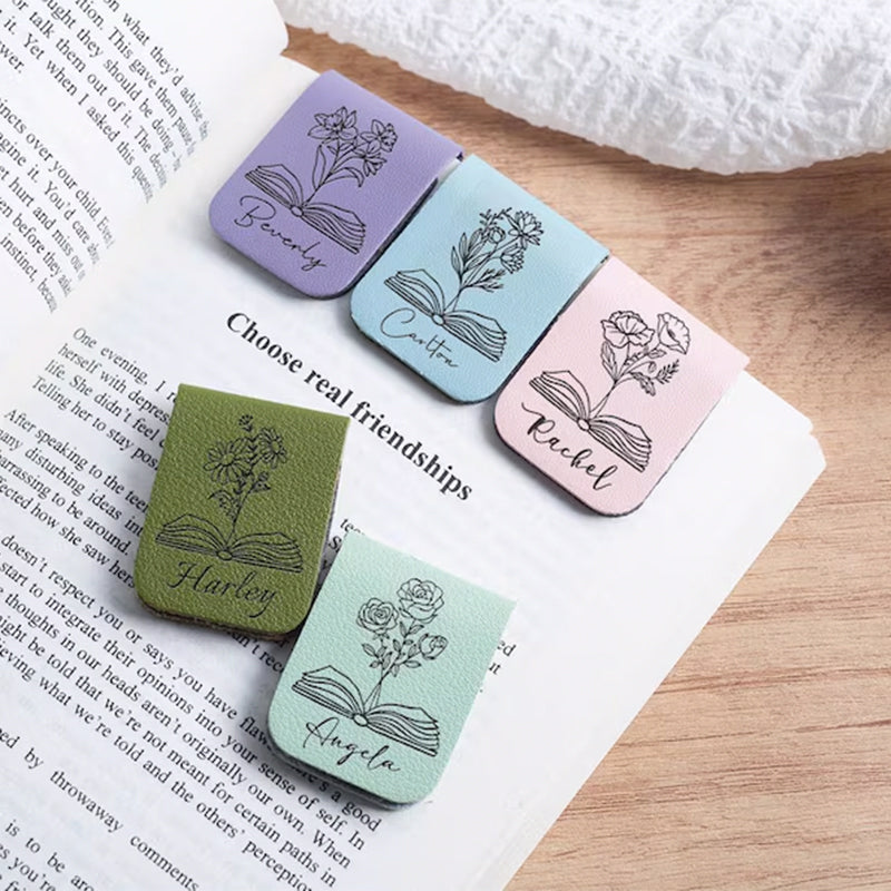 Birthday Flower Bookmark with Name, Personalized Leather Bookmark