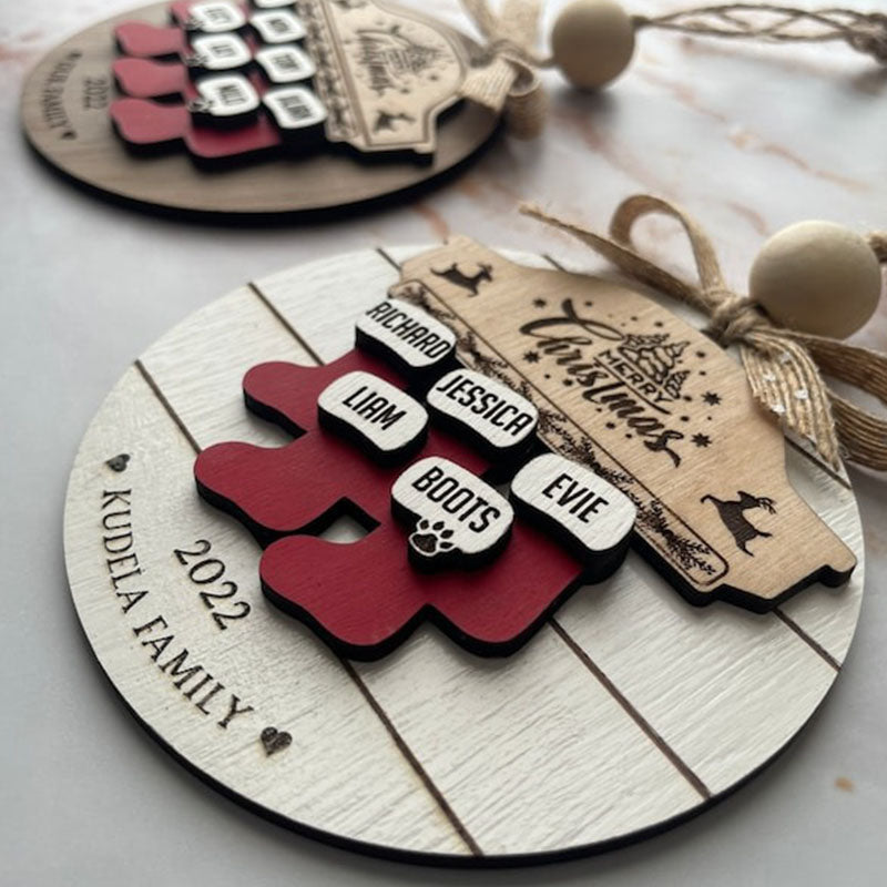 Custom Wooden Family Christmas Ornament | 3dLaser Cut Personalized Family Name 1-10