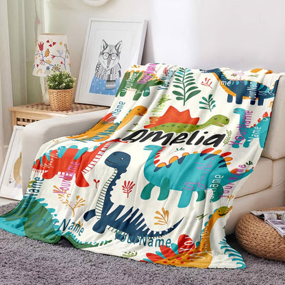 Text Custom Dinosaur Jurassic Cartoon Plant  Custom Name Personalized Blanket