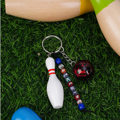 Personalized Bowling Ball Bowling Pin Bag Tag Keychain with Beaded Name