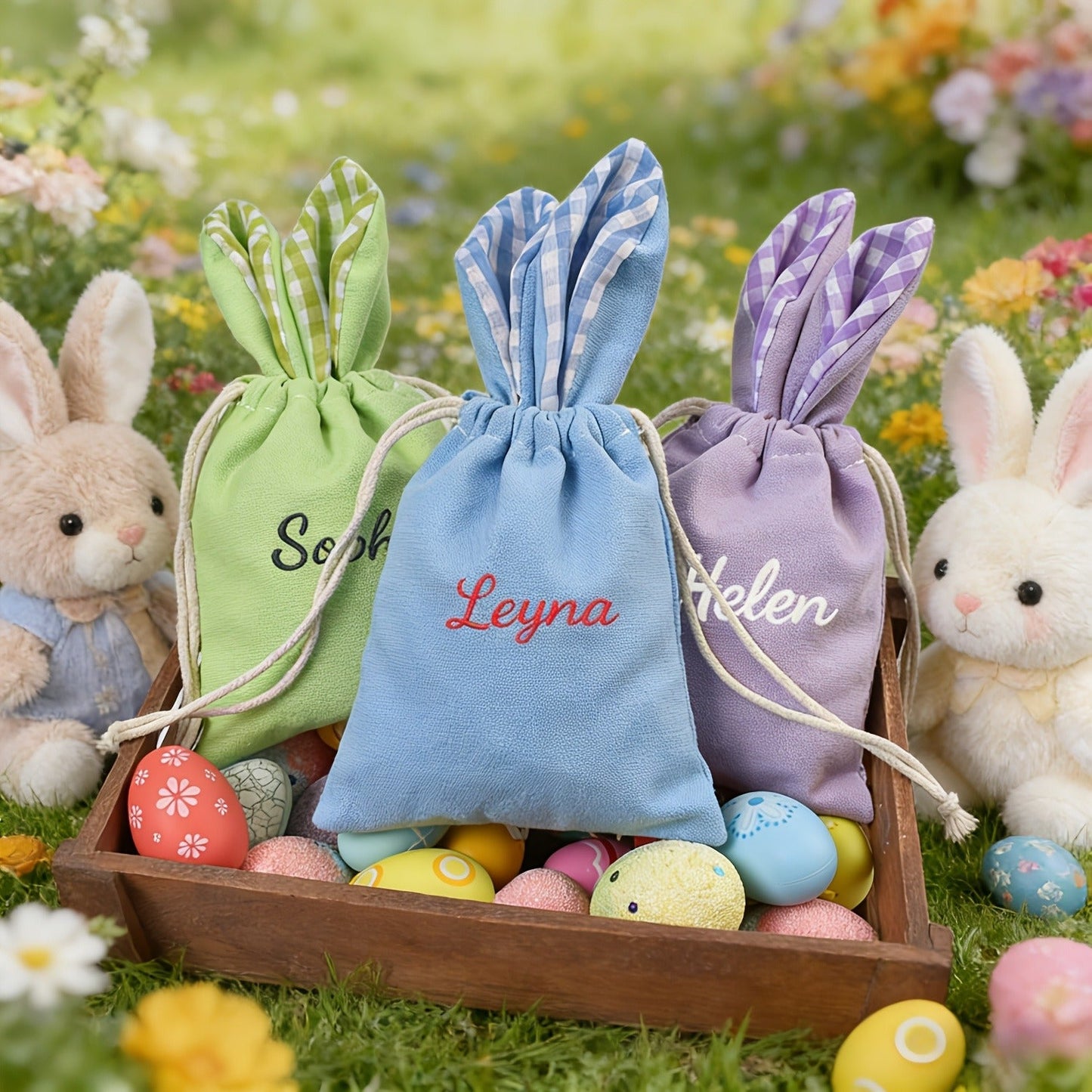 Personalized Plaid Drawstring Bag for - Custom Name, Easter Bag