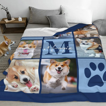 Personalized Multicolor Paw Print 6 Pet Photos Memorial Throw Blanket