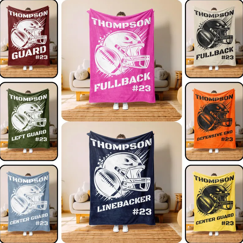 Football Blanket, Gift For Mom, Personalized Football Blanket