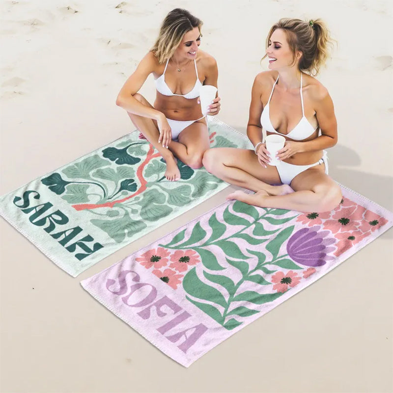 Personalized Retro Beach Towel with Name,Groovy Vibes Beach,Retro Floral Towel