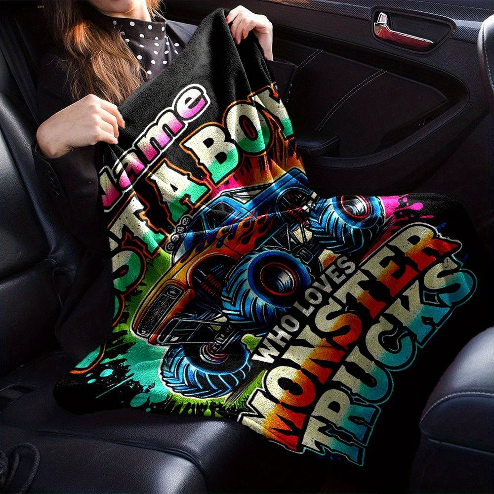 Personalized Monster Truck Throw Blanket - Custom Name
