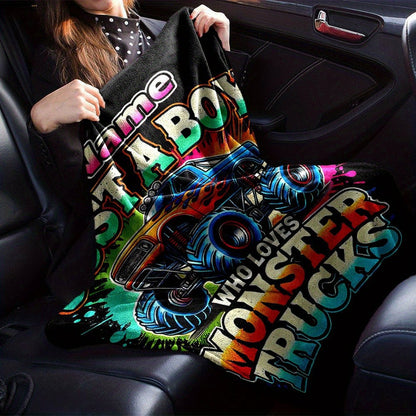 Personalized Monster Truck Throw Blanket - Custom Name