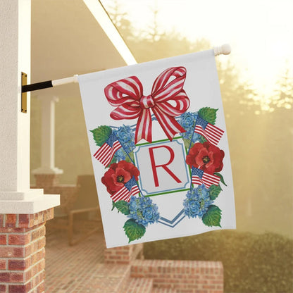 Custom Garden Flag Preppy Bow Name Sign Patriotic Hydrangea