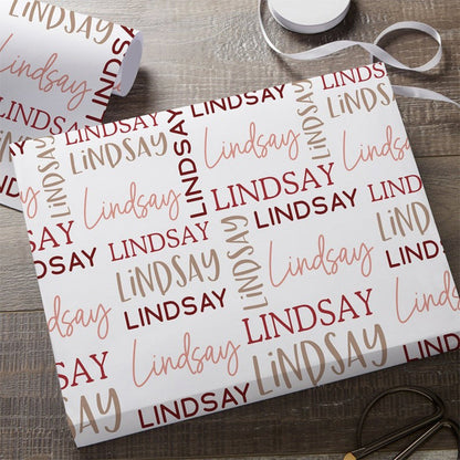 Holiday Repeating Name Personalized Wrapping Paper Christmas Wrapping Paper